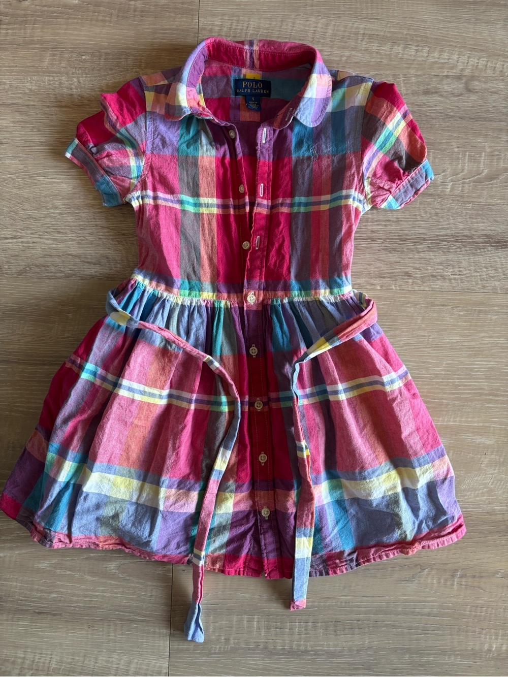 Polo by Ralph Lauren Girls Pink Plaid Cotton Shirt Dress - Size 5